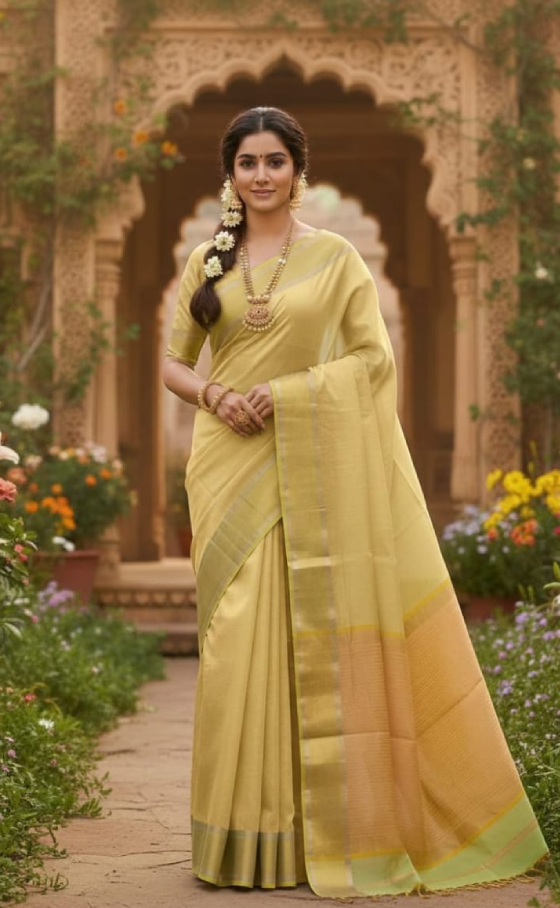 Zari Border Kataan Silk – Grace Woven in Tradition