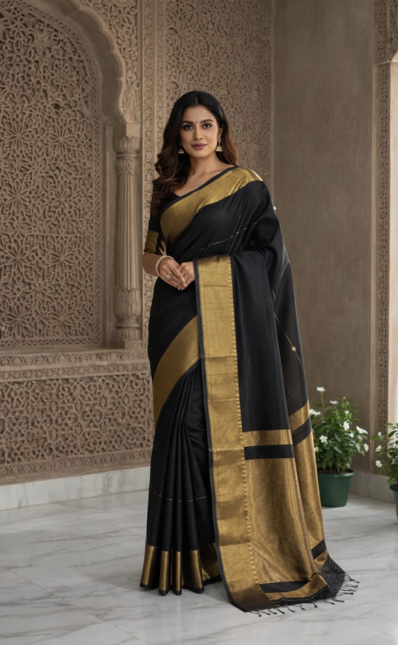 Small Zari Border Kataan Silk – Subtle Royal Grace